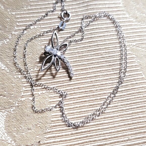 925 Sterling Silver Necklace 18" w fine Silver Dragonfly Pendant Cubic Zirconia - Picture 6 of 16